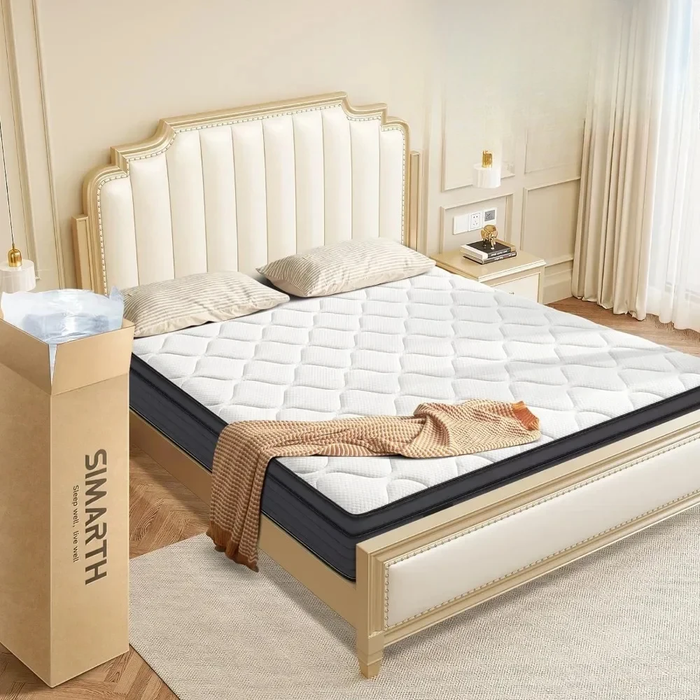 Mattresses,Spring Mattress in A Box for Motion Isolation, Strong Edge Support, Bedroom Furniture Memory Foam Hybrid Mattress