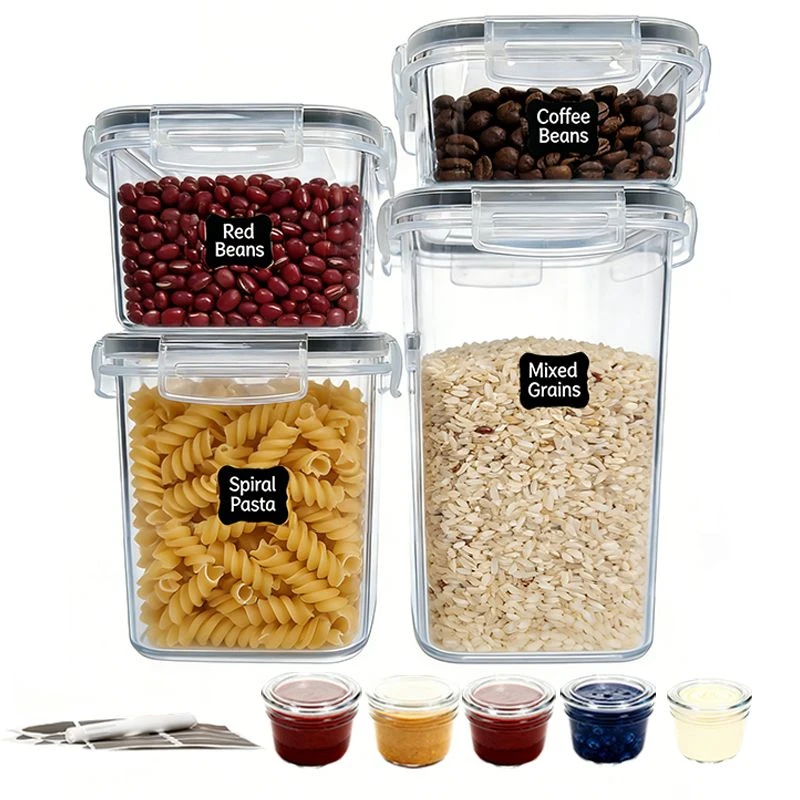 9-teiliges Lebensmittel-Aufbewahrungsbehälter-Set mit Salatbechern, Geeignet für Küchenorganisation, Inklusive Etiketten und Marker