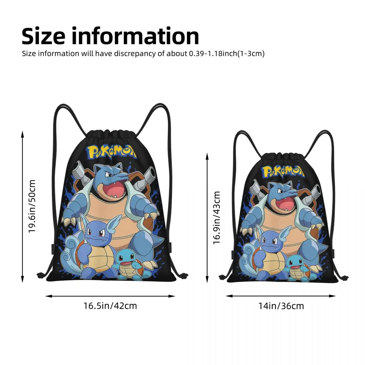 Mochila Pokémoned Squirtle Evolution com cordão para esportes, academia, bolsa de corda para corrida