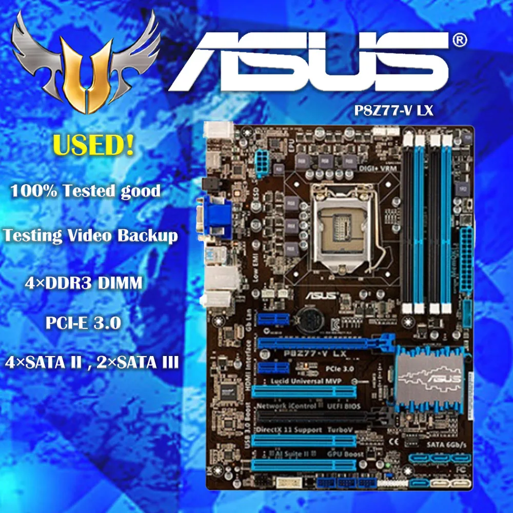 

Б/у Материнская плата ASUS P8Z77-V LX LGA 1155 DDR3 i3 i5 нм процессор USB3.0 32 Гб SATA3 VGA HDMI Z77, десктопная материнская плата