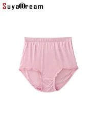 SuyaDream Woman Panties 100% Natural silk High rise Underwear Lace Waist Seamless Healthy Panties Everyday Wear Briefs for Women