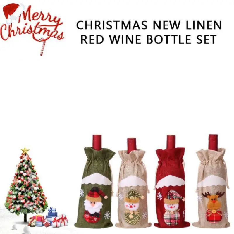 Creative Christmas Wine Bottle Set Golden Velvet Dress Wine Bottle Covers Sleeve Santa Snowman Xmas New Year Dinner Table Decor