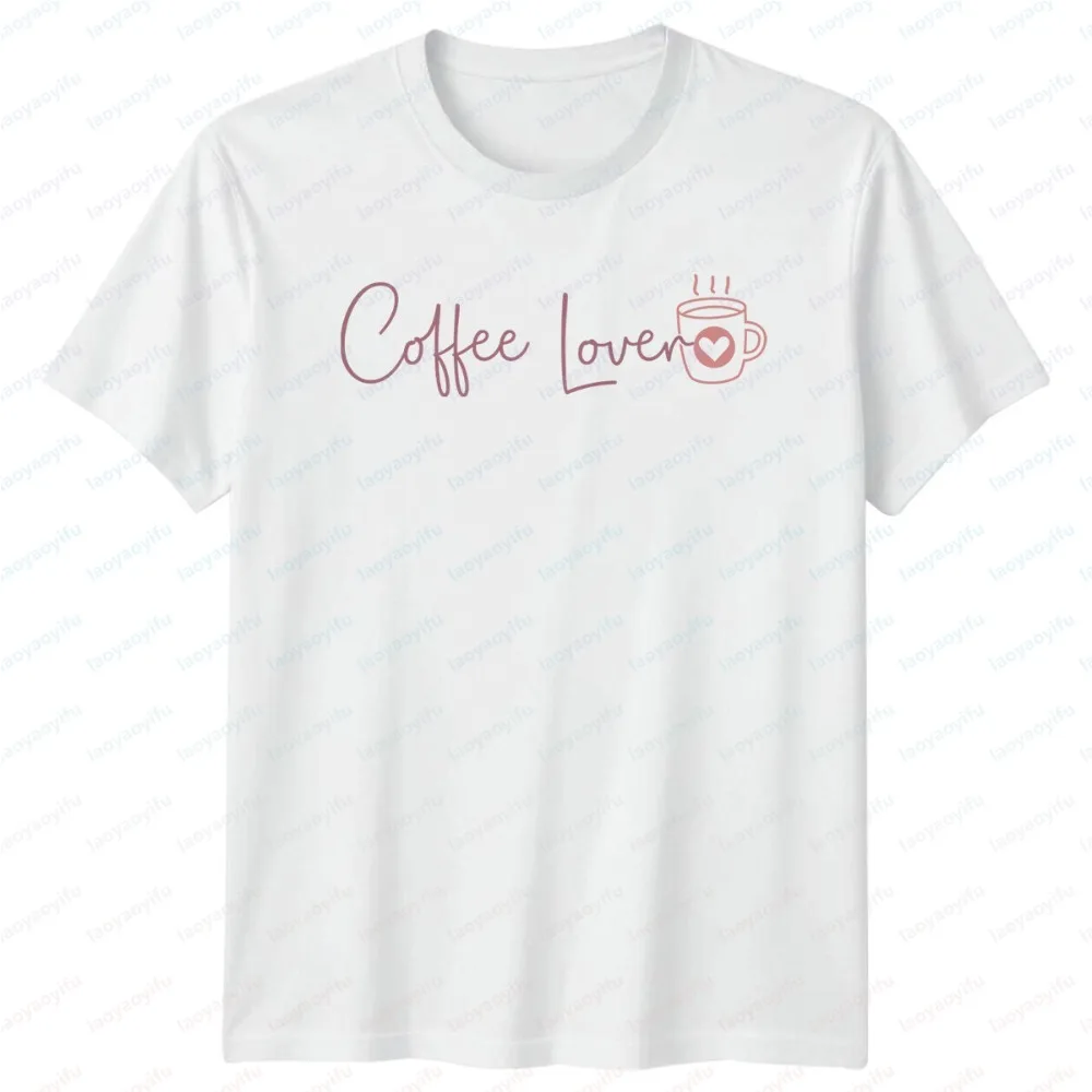 Coffee Lover Graphic Design Coffee Cup Heart Outline Text T-Shirt Graphic T Shirts Vintage T Shirt Harajuku Men Clothing Tops