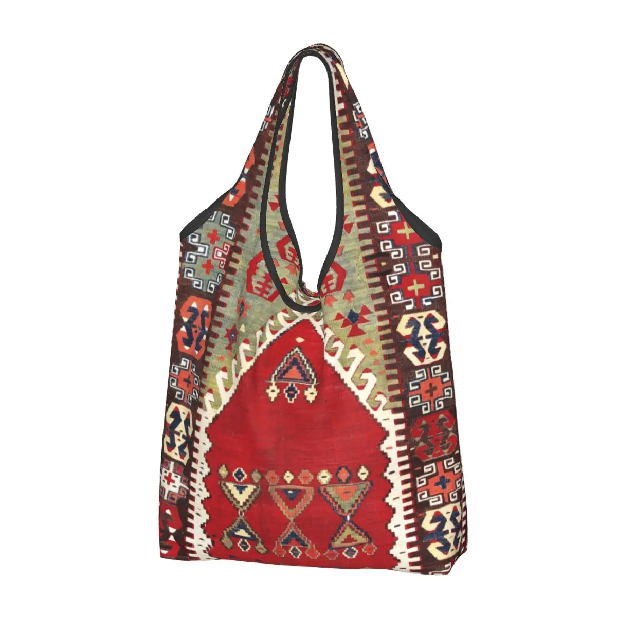 Bolsa de compras personalizada Aksaray Tribal antigua turca Kilim para mujer, bolsa de compras portátil para comestibles, alfombra persa étnica bohemia, bolsas de compras