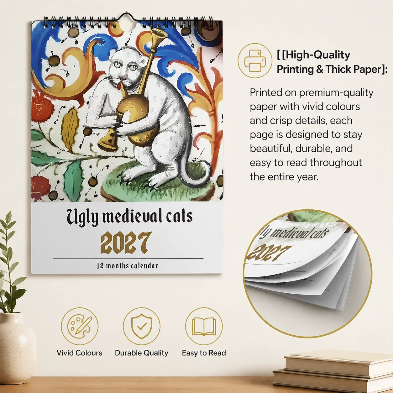Funny Calendar 2027 Weird Historical Cats Monthly Planner for Wall Art Gag Gift for Cat Lovers & History Buffs Strange Cat
