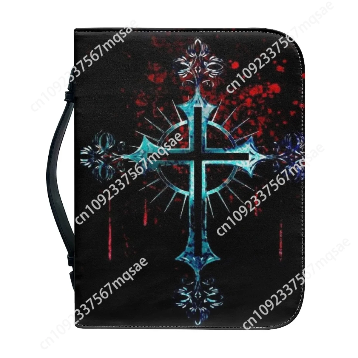 Cross Classic Leather Print Bible Bag for Women Lady Zipper Handle Handbags Bible Hymns Custom Bible Cover Case Carrying