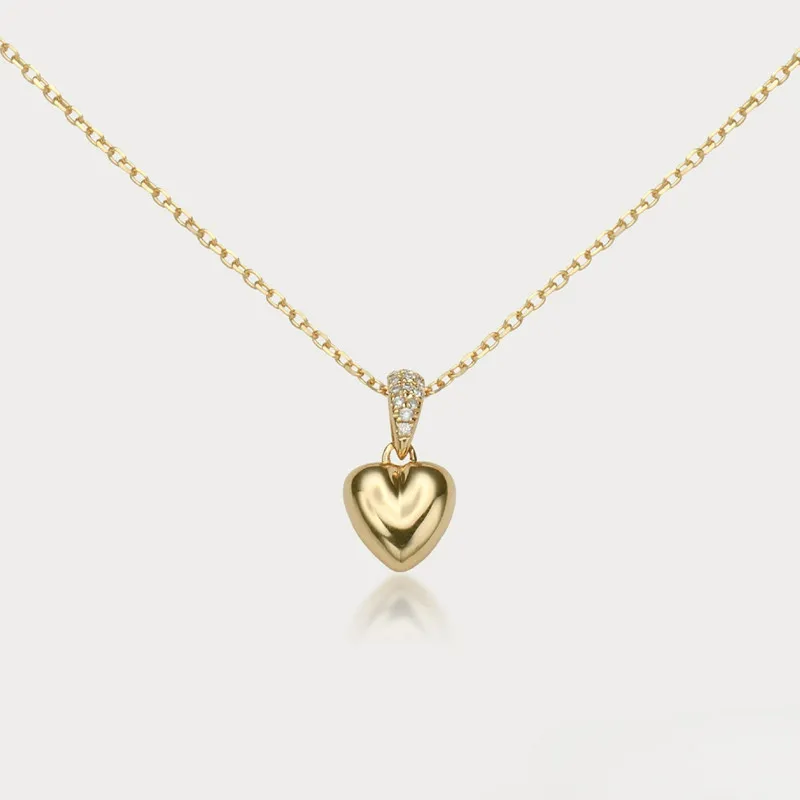 

Small Love Heart 14K Gold Pendant Necklaces for Women Girl Bling Zircon Diamonds Sterling Silver 925 Choker Romantic Chic Gifts