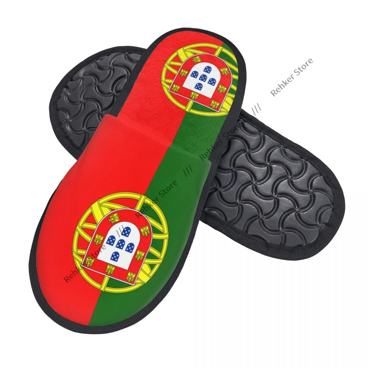 Winter Warm Women Men Plush Flat Indoor Slippers Flag Of Portugal Furry Home Non-slip Shoes