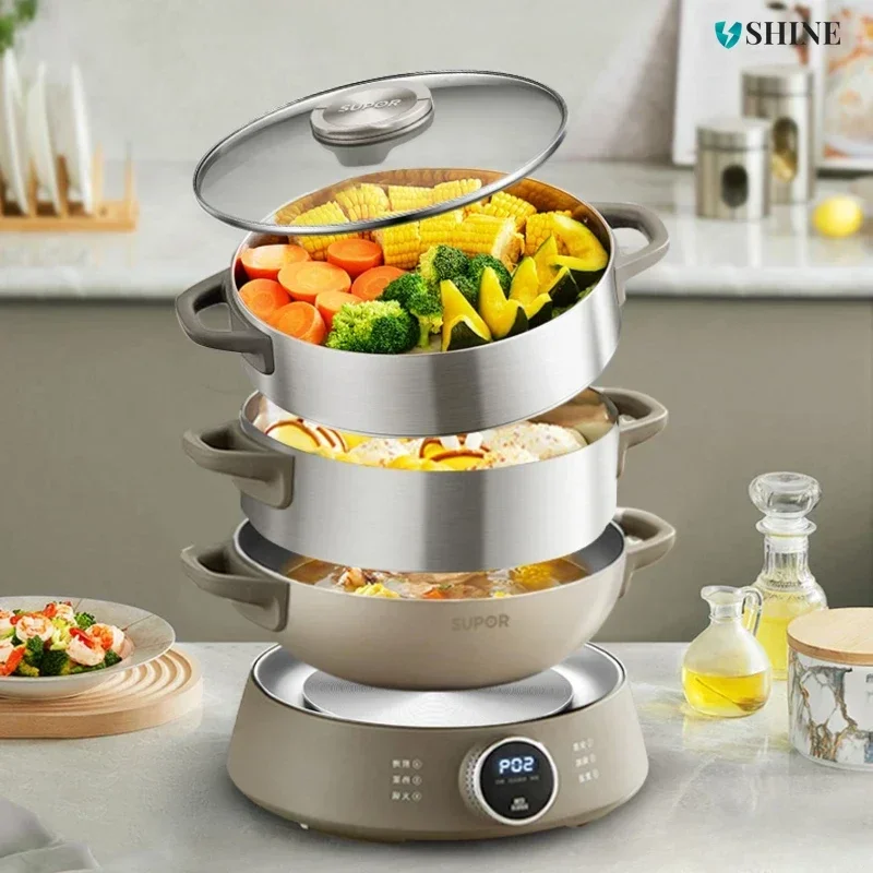 New Household Electric Steamer - Large Capacity, Multifunctional. Steaming, Stewing Pot & Electric Frying Pan