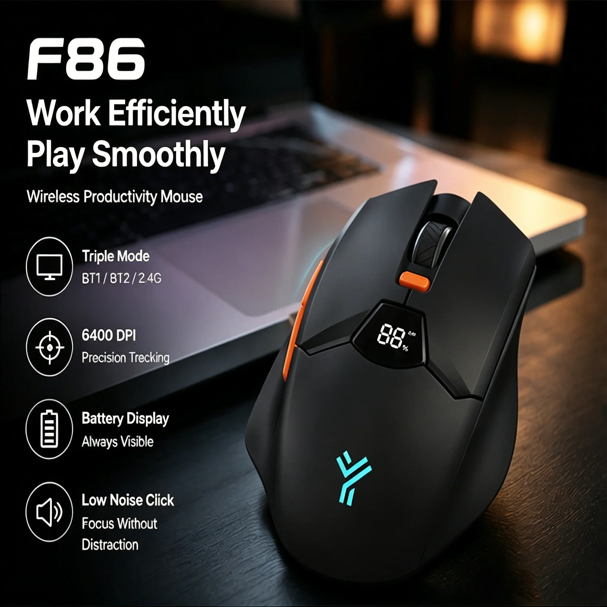 Tri-Mode Wireless Mouse Bluetooth 2.4G Rechargeable RGB Office Mouse with LED Display for Laptop PC