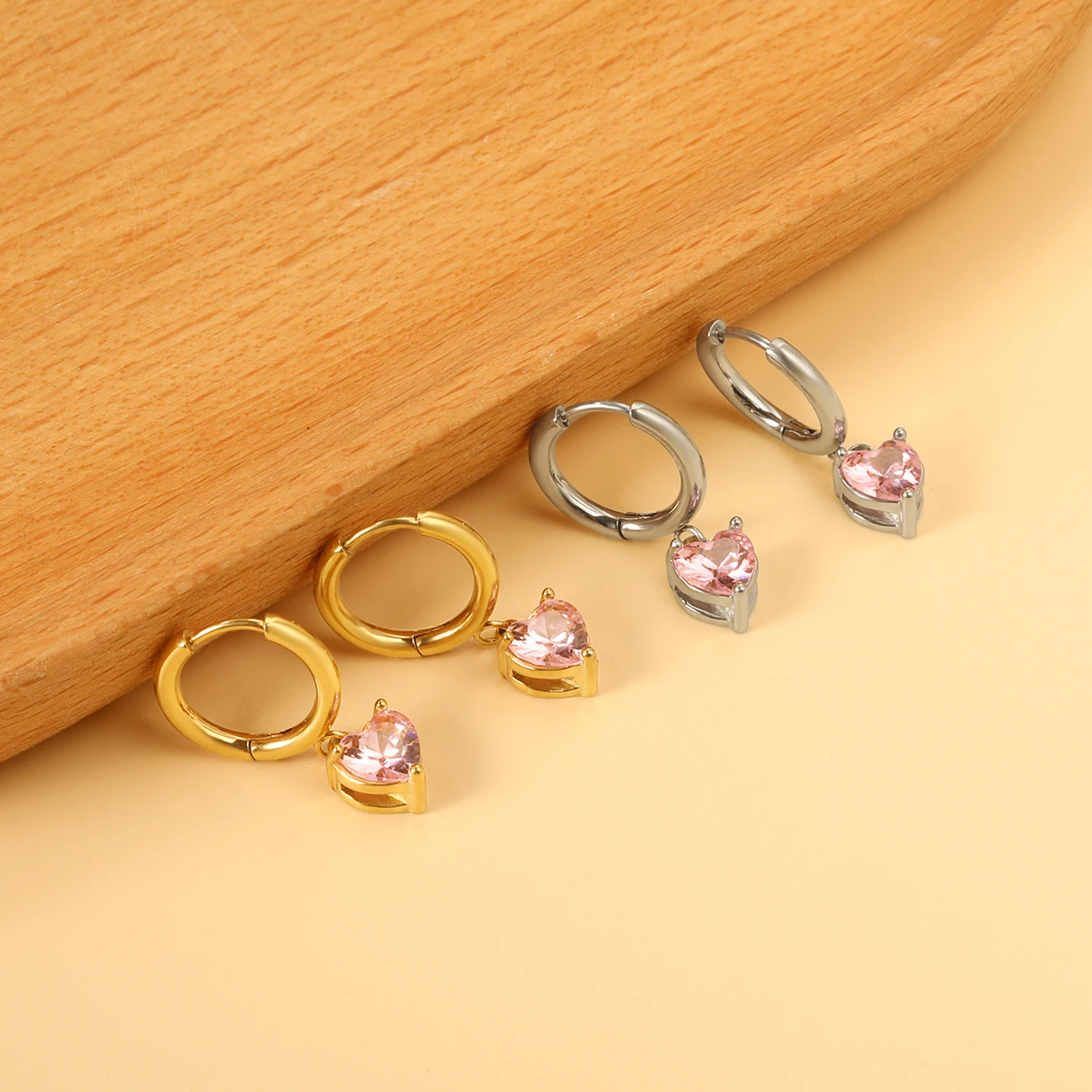 LUXUSTEEL Love Heart Geometric Women\'s Hoop Earrings Crystal Stainless Steel Earring Cubic Zirconia Imitaiton Pear Jewelry Gifts