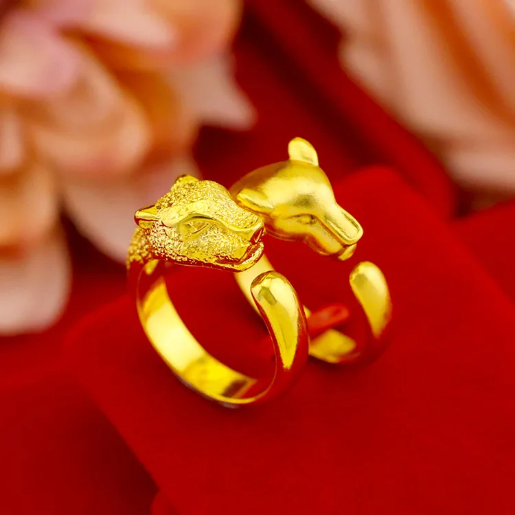 

24K Orginal Gold Color Rings for Women Sexy Leopard Open Ring Frosted Glossy Wedding Birthday Resizable Fine Jewelry Gift