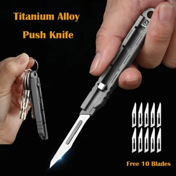MINI Titanium Legering Push Mes Multifunctionele Draagbare Sleutelhanger Pocket Cutter Utility Mes kan Blade NO.11 Scalpel EDC vervangen