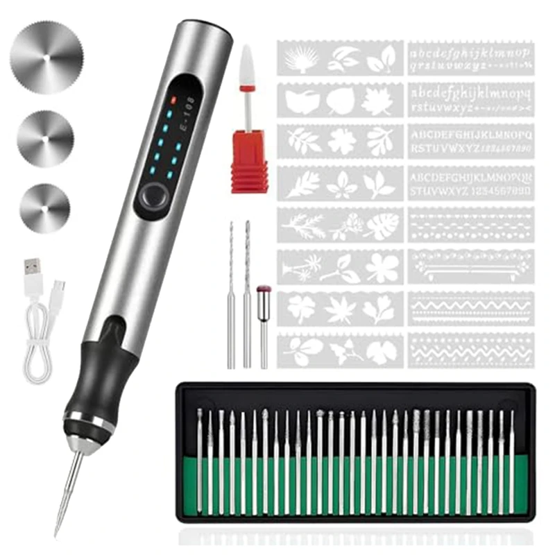 Penna per incisione AA86 con 37 bit, strumento per incisione senza fili ricaricabile tramite USB, incisore rotativo portatile fai-da-te