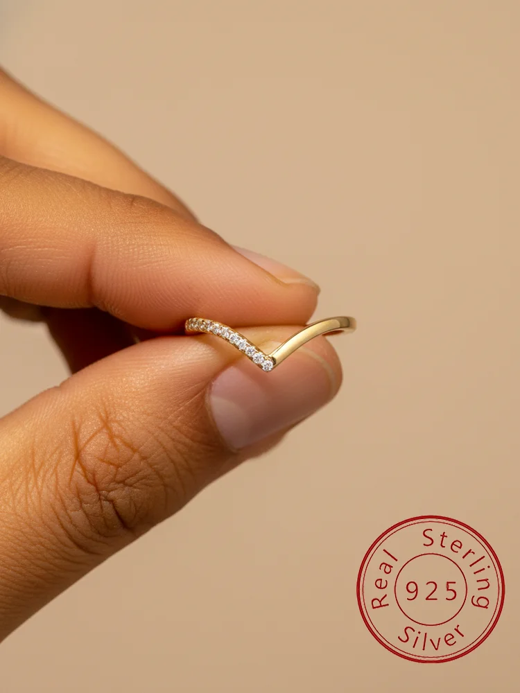 925 Sterling Silver Simple V-shape Zircon Ring For Women Anniversary Engagement Wedding Party High Quality Fine Jewelry
