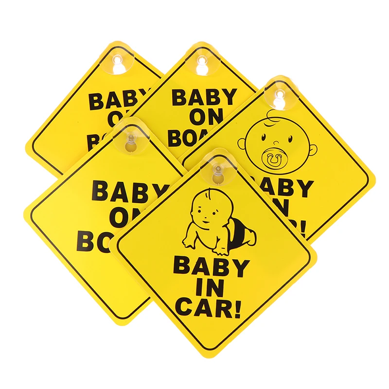 New Baby On Board Safety Car Window Suction Cup Yellow Warning Sign Driving Car Stickers - view 6