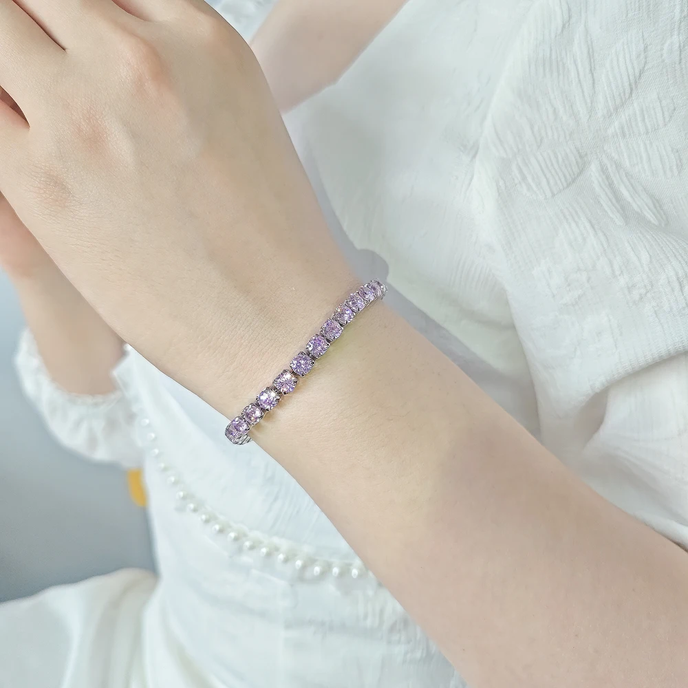 2024 New Arrival  Luxury Round pink color on hand Bracelet Bangle For Women Anniversary Gift Jewelry S5787