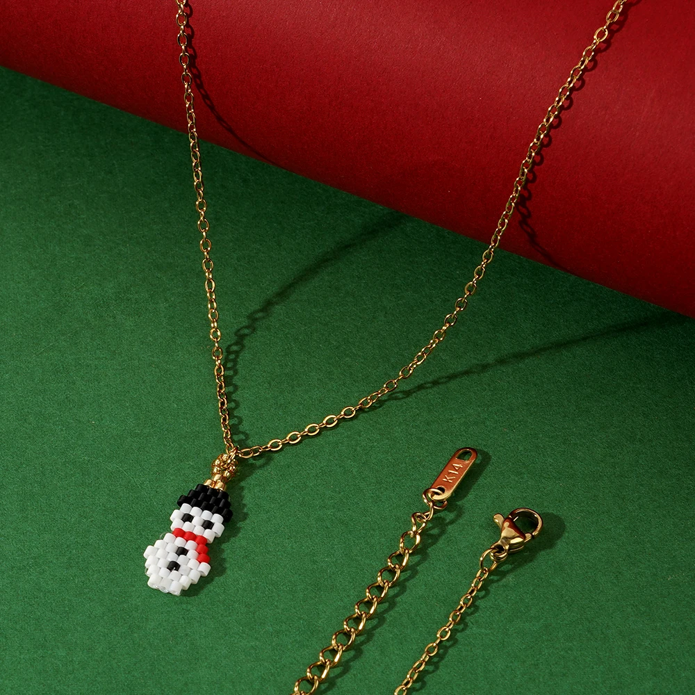 حبات أرز رياح عيد الميلاد المصنوعة يدويًا ، نمط رجل الثلج ، سلسلة O من الفولاذ المقاوم للصدأ ، قلادة عيد الميلاد ، 1 *