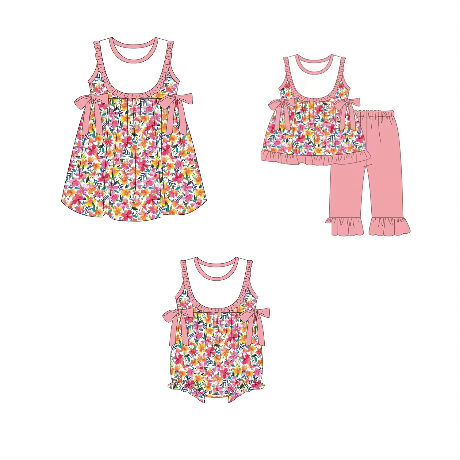 

new design Girls' Sets Boutique Children's Sets Floral Sleeveless Dress Set Bodysuit Newborn Baby Clothes Girl Romper Jumpsuit