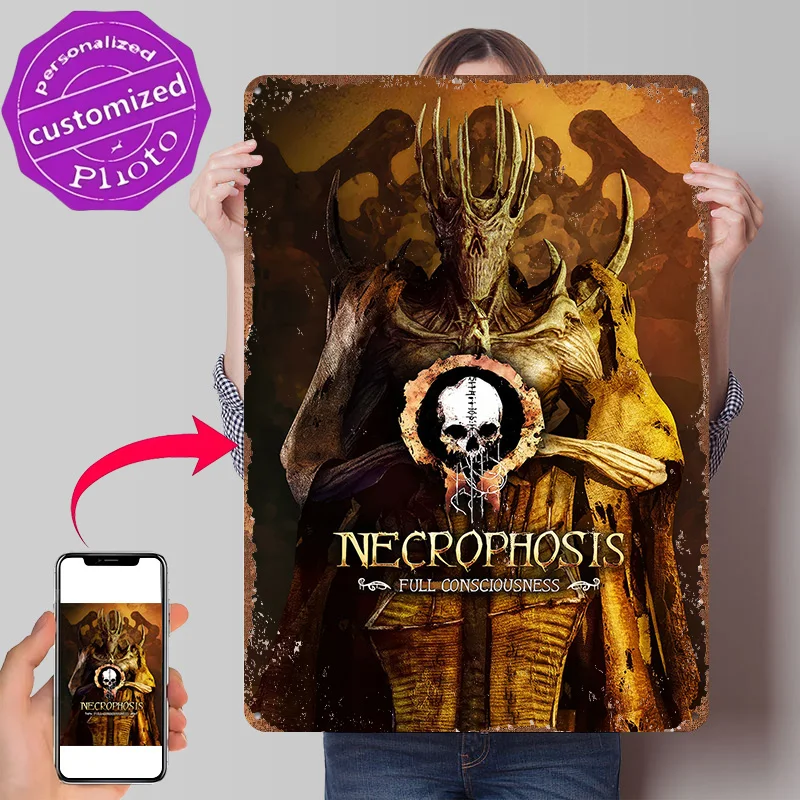 Affiche murale en métal texturé 3D personnalisée avec l'art de l'album Necrophosis Full Consciousness, style vintage, pour la décoration de chambre