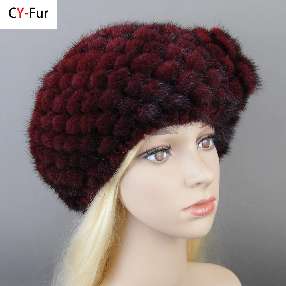 

Hot Sale Luxury Women Real Mink Fur Hat Cap Fashion Brand 2024 New Winter Snow Unisex Natural Mink Fur Beret Bomber Hats Caps