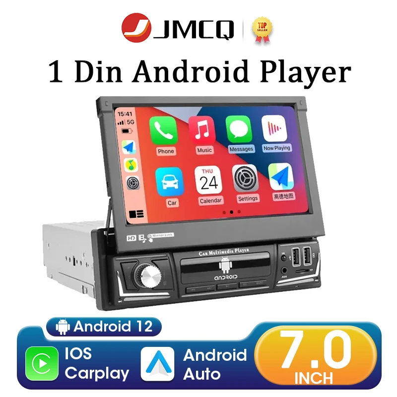 

JMCQ 1din Universal Android 12 Car Radio GPS Navigation 7" IPS Retractable Screen Multimedia Player 4G Carplay Stereo autoradio