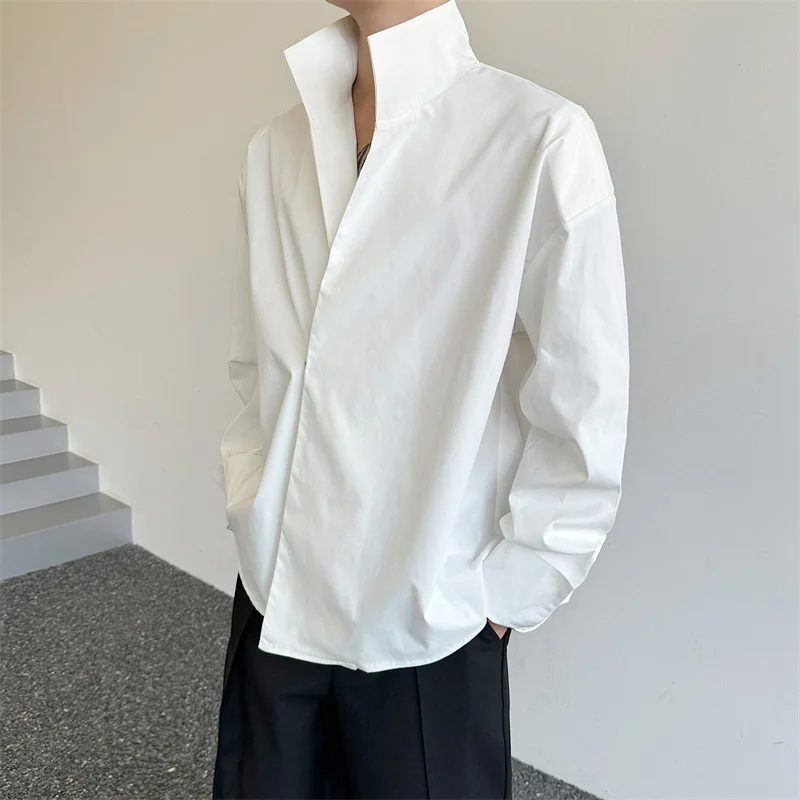 

Japanese Sle Original mat Pure Color Design Stand Collar Wide Sve irt Jaet Men Women Trendy Top