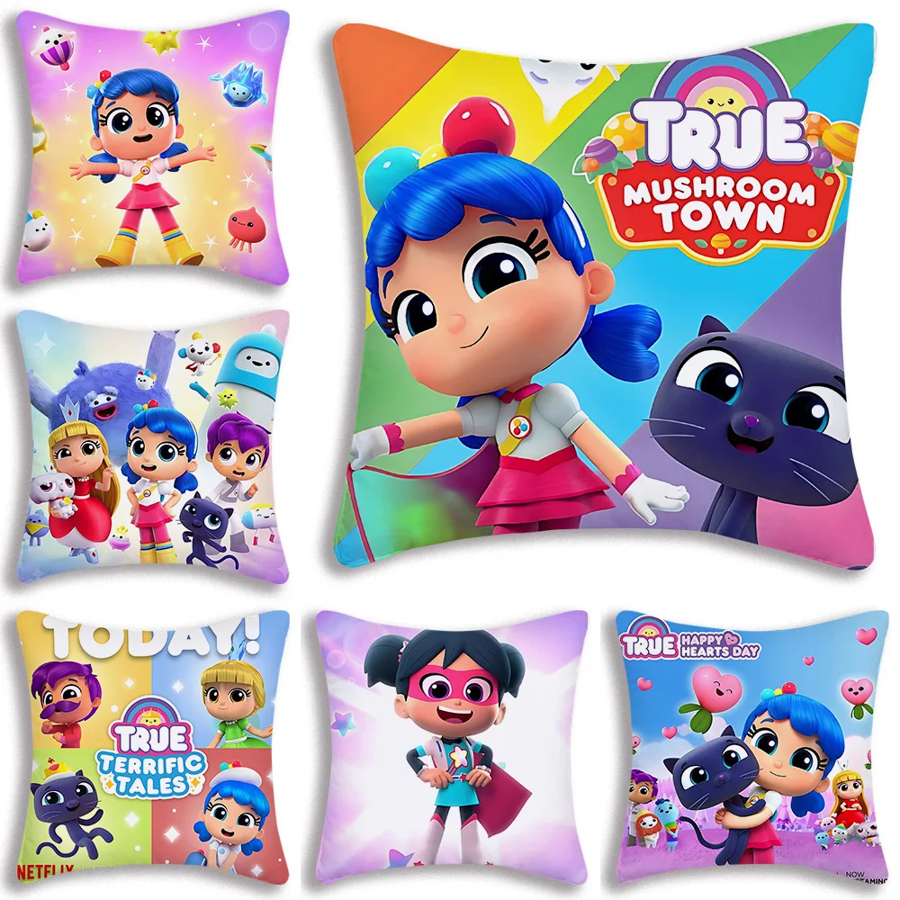 Pillow Covers Cartoon True and The Rainbow Kingdom Sofa Decorative Home Double-sided Printing Short Plush Cute Cushion Cover