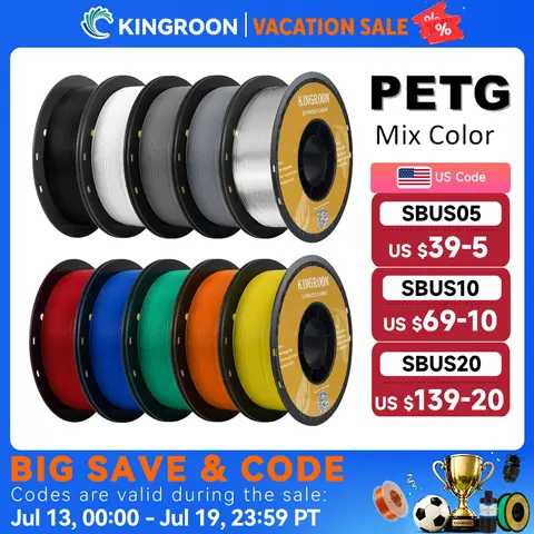 KINGROON PETG 3D Printer Filament 1.75mm 5KG 10KG Mix Color 3D Printing Material 1kg/roll  petg Plastic For FDM 3dprinter