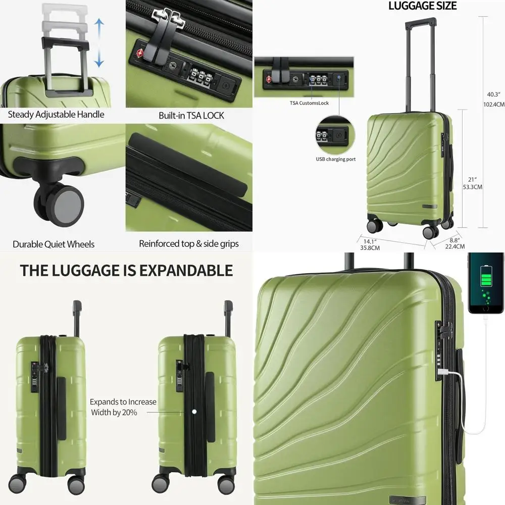 Expandable Hard Shell Spinner Luggage with TSA Lock, 20 Green Carry-On Approved by Airlines