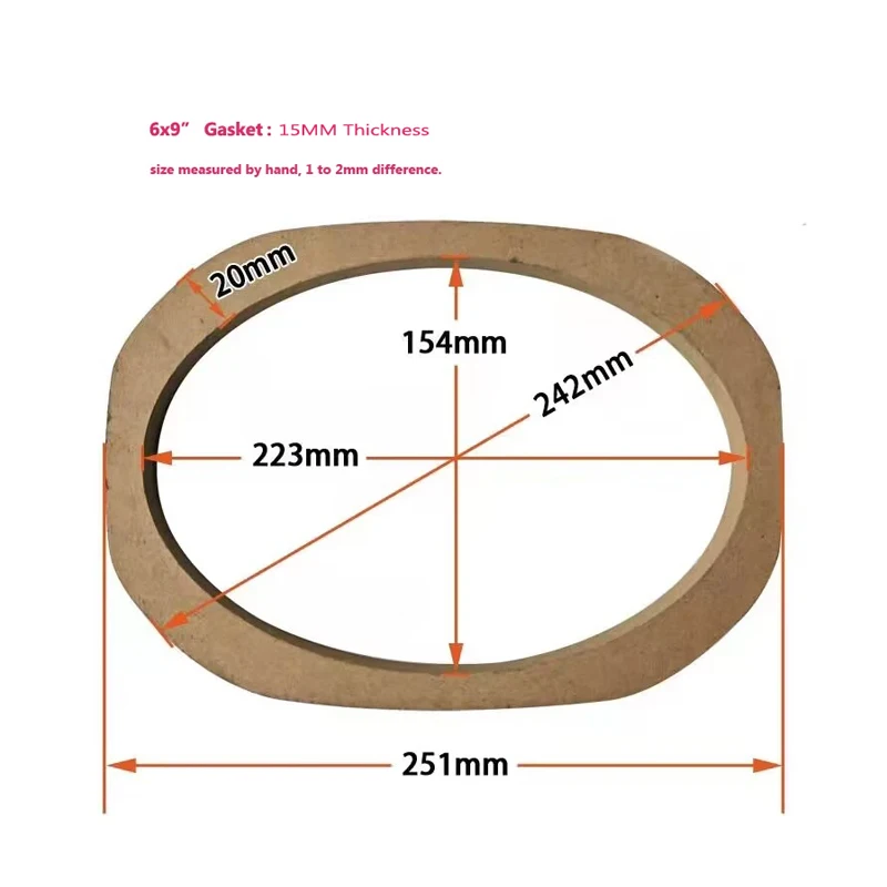 2pcs /Lot  6x9 Inch Coaxial Speaker Wood Pad Car Audio MDF Gasket Flat Conversion Bracket