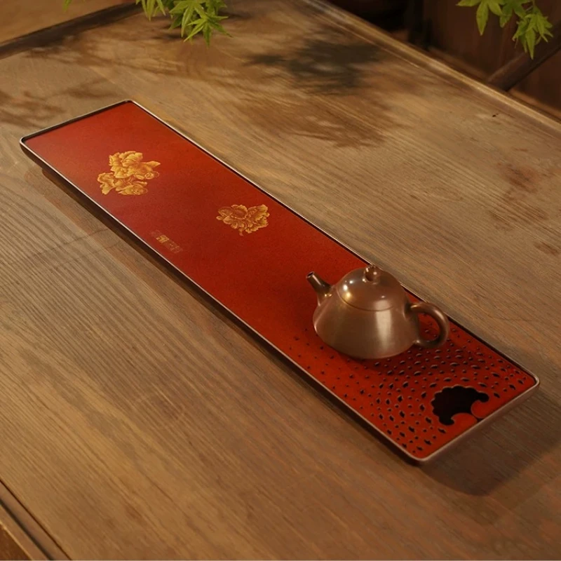 New Chinese Style Rectangular Tea Tray Handmade Copper Fish Painting High End Dry Brewing Table for Teahouse and Home Use