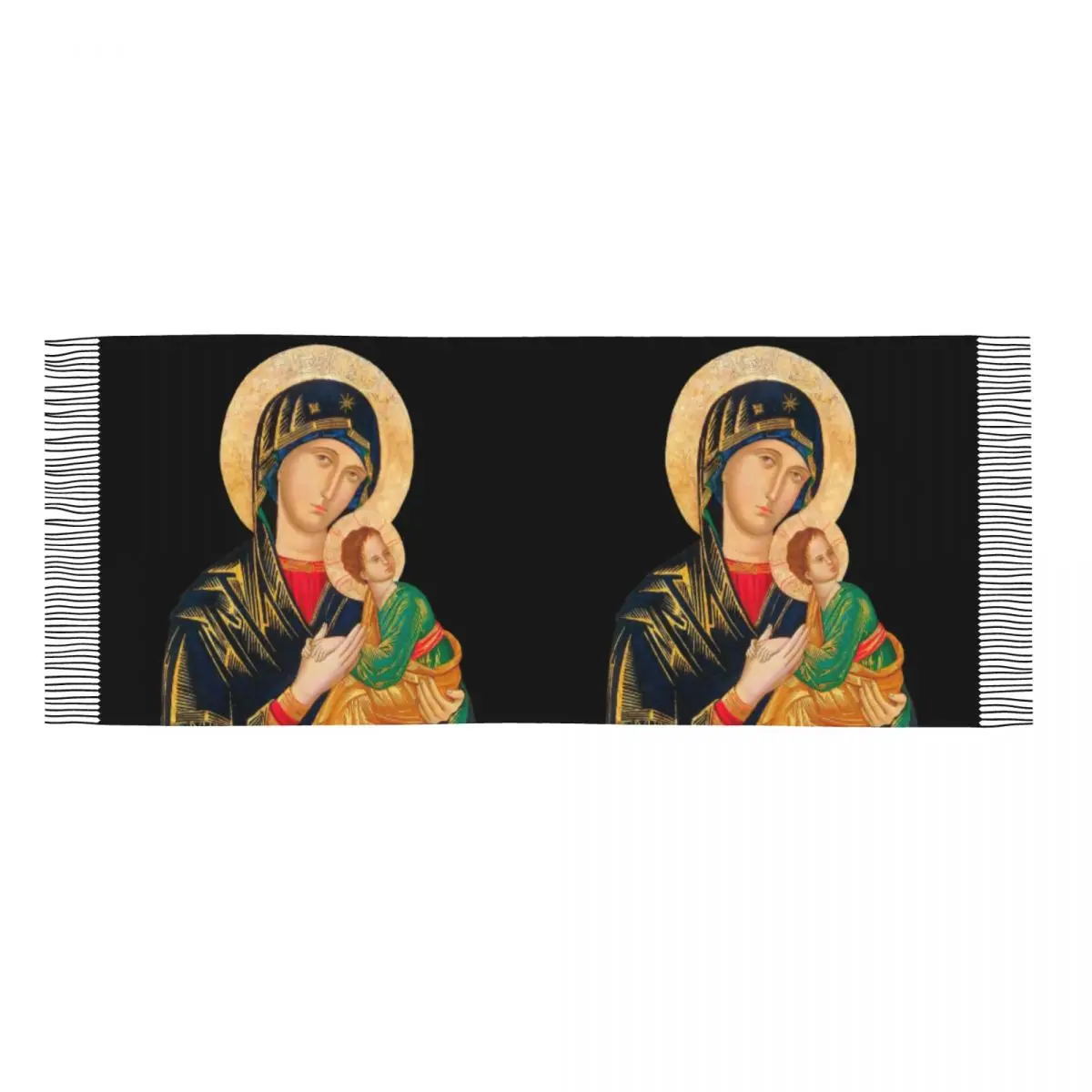 Luxury Our Lady Of Perpetual Help Tassel Scarf Women Winter Warm Shawl Wrap Lady Catholic Virgin Mary Scarves