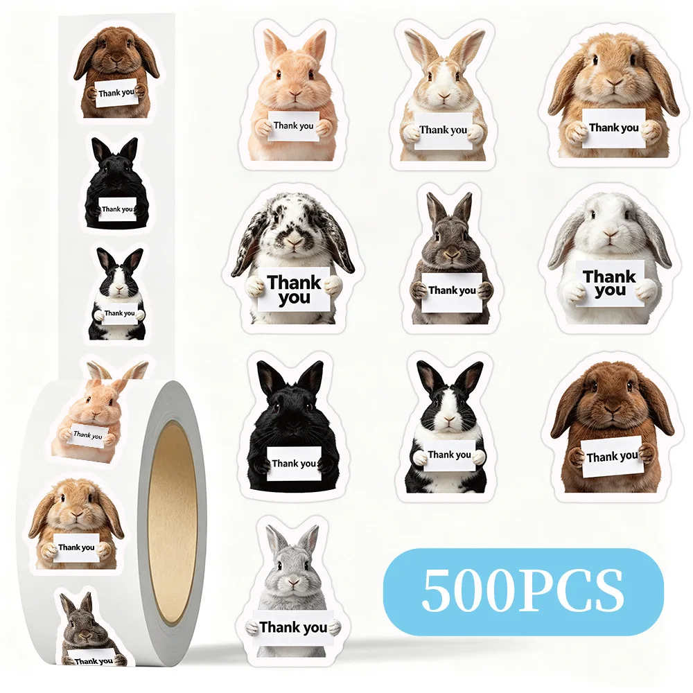 500 Stück/Rolle Realistische Hasen-Tank-You-Aufkleber, kreative Cartoon-Aufkleber, DIY für Gepäck, Handy, Gitarre, Scrapbook, Kinderspielzeug