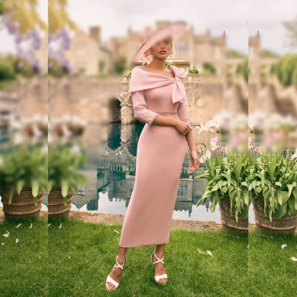 

Вечернее платье высокого качества по индивидуальному заказу с бантом и бисером, платья миди с открытыми плечами, женские элегантные вечерние свадебные платья на заказ