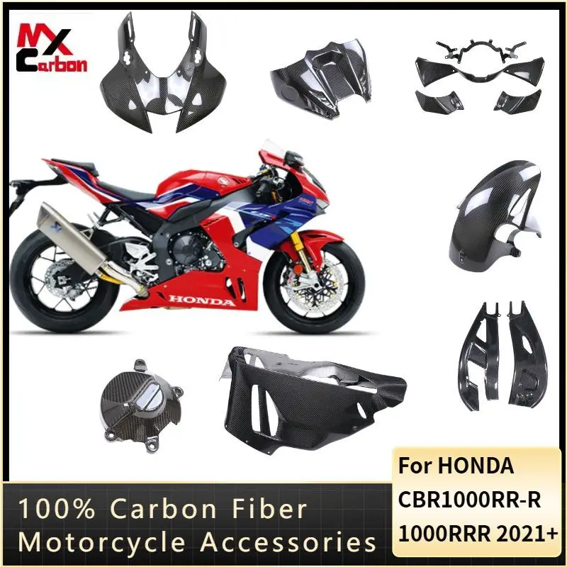 

For HONDA CBR1000RR-R 1000RRR 2021+100% Carbon Fiber Fender Fuel Tank Side Panel Frame Cover Fairing Kit Motorcycle Accessories
