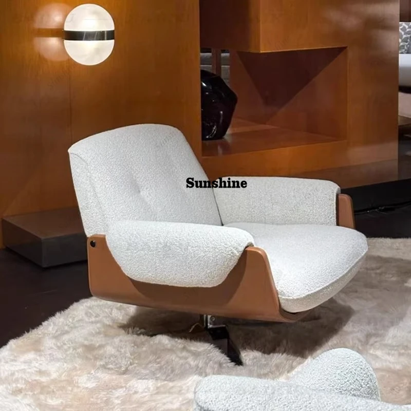Milan Rotatable Leisure Chair Modern Simple Teddy Fleece Single Chair Solid Wood Sofa Chair