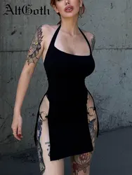 Altgoth Gothic Sexy Jurk Vrouwen Streetwear Harajuku Y 2K Emo Hoge Taille Holle Spaghettibandjes Rugloze Halterjurk Clubkleding