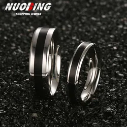 4/6MM Fashion Minimalist Black Stainless Steel Proposal Ring for Men and Women Couples Wedding Charm Jewelry Anniversary Gift