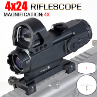 4x24 Scope 4x Magnifying Rifle Scope with 1x Red Dot Sight for Hunting Tactical Adjustable Optic Airsoft Collimator 20mm Rail