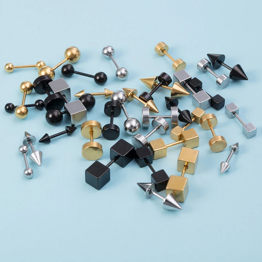 3Pcs 20G Screw Back Ball Tragus Stud Cartilage Earrings Helix Ear Piercing Jewelry Round Cone Square Surgcial Steel Stud Earring