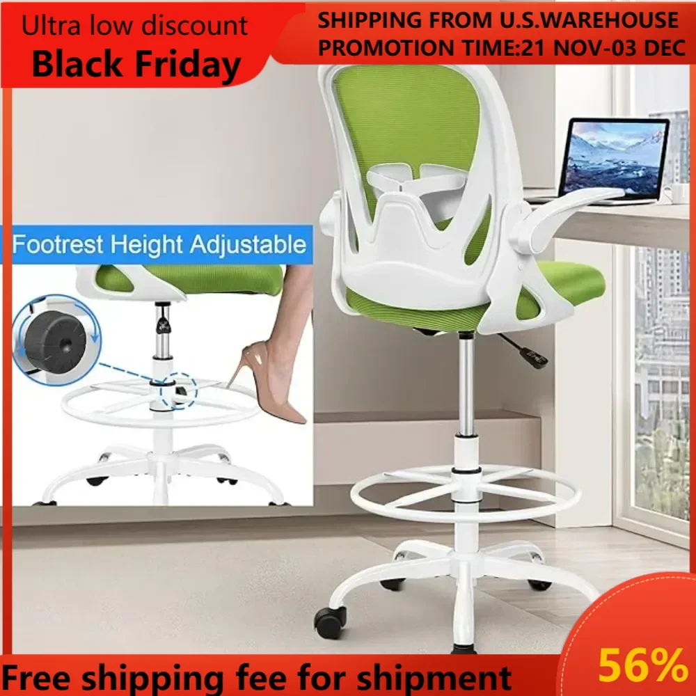 

Drafting Chair Tall Office Chair with Flip-up Armrests Executive Ergonomic Computer Standing Desk Chair with Lumbar Support