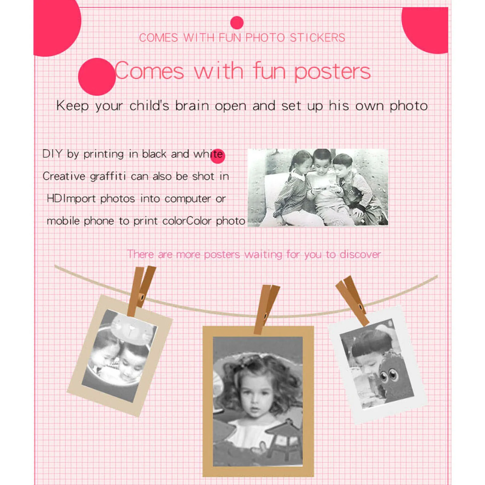 Fotocamera digitale per bambini 1080P per bambini carina 12MP 180 °   Fotocamera con stampa istantanea con obiettivo ruotabile con schermo IPS da 2,4 pollici