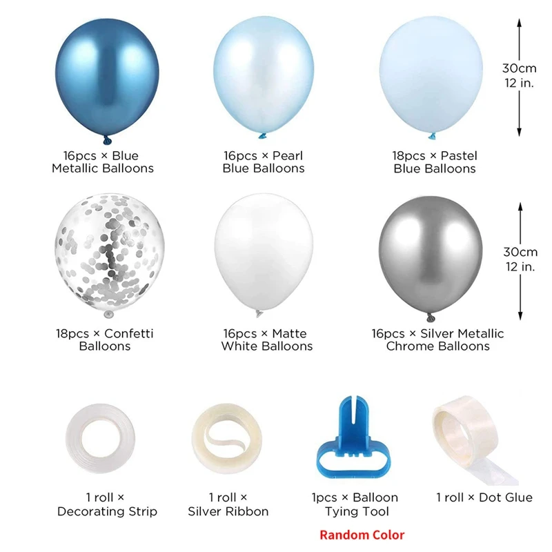 104 szt. Niebieski balon girlandy ze srebrnym metaliczne balony na dekoracje weselne urodzinowe Baby Shower