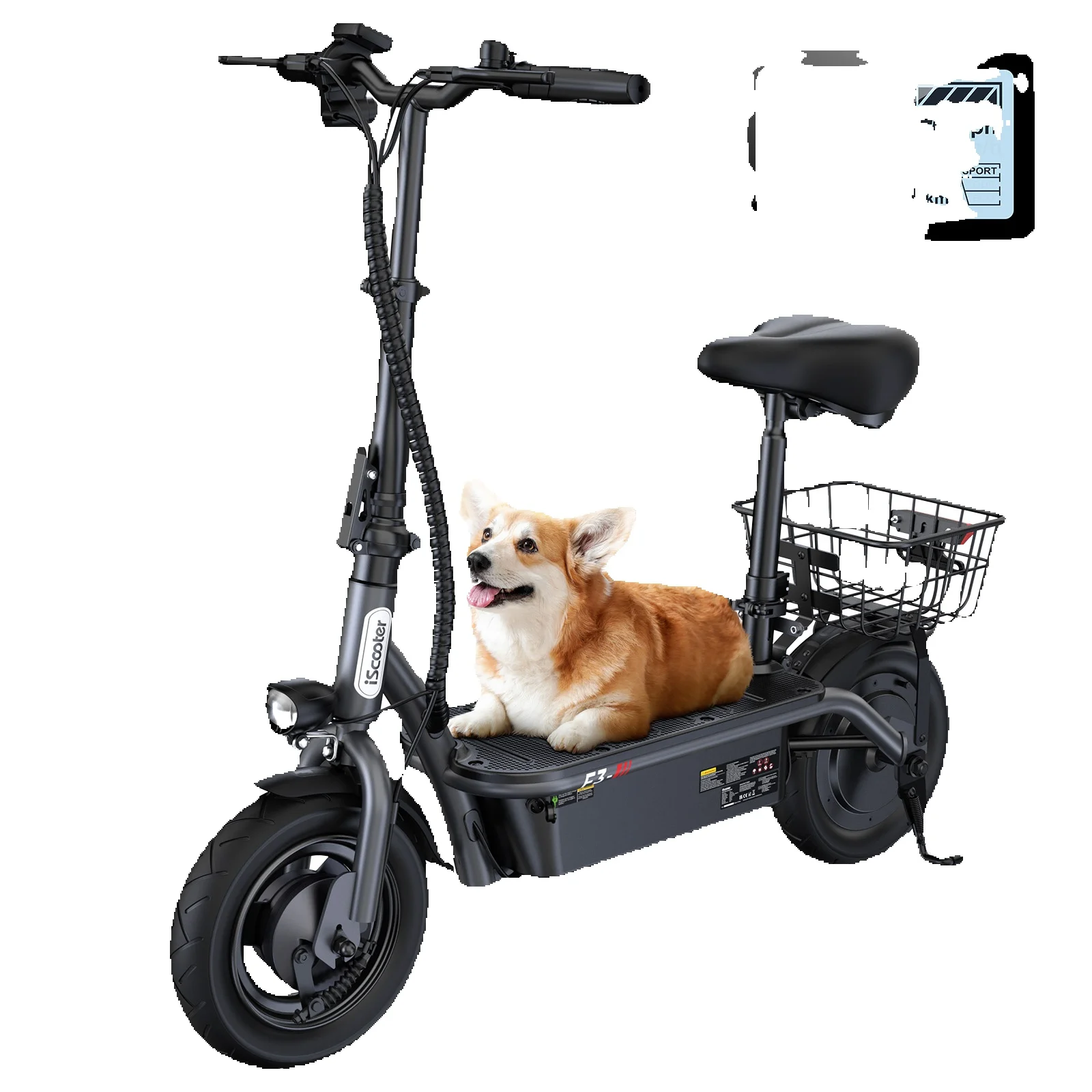 IScooter F3 Elektroroller 1000W Motor 48V 13Ah Batterie 25km/h 10' Luftreifen Erwachsenen-Pendler-E-Scooter mit Korb & Sitz