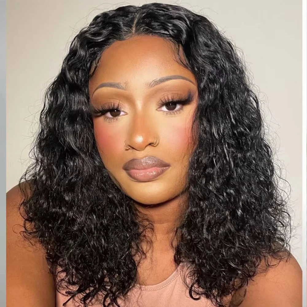 

13x4 Water Wave Bob Wigs Human Hair Transparent Deep Wave Lace Frontal Human Hair Wigs Natural Colored Wigs For Women 180%