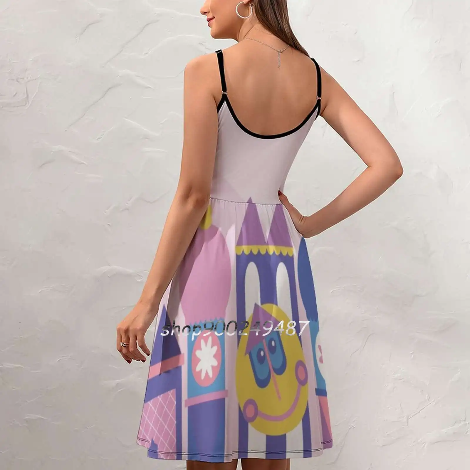 It'S A Small World After All Sling Dress Women Summer Printing Condole Belt Dresses Its A Small World Pink Cute Smallworld Land