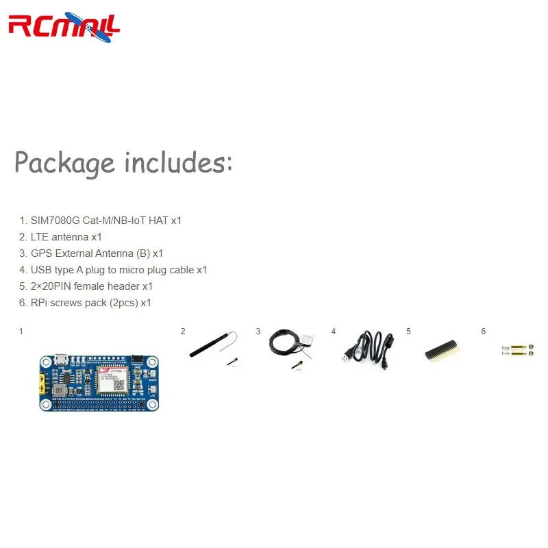 NB-IoT Cat-M(eMTC) GNSS HAT, Baseado em SIM7080G, Aplicável globalmente para Raspberry Pi, Arduino STM32