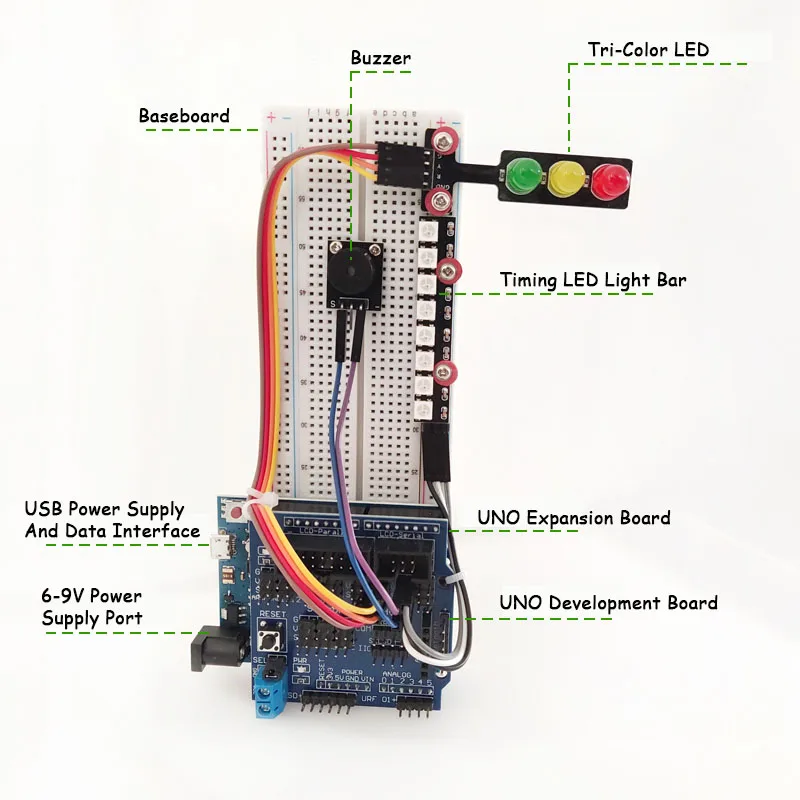 Uno kit de luz de tráfego inteligente estudante ciência e tecnologia atividades fabricante produção eletrônica arduino criativo diy