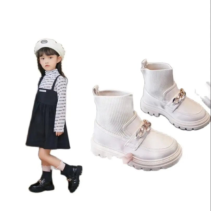 Girls' boots spring and autumn children's boots knitted children's short